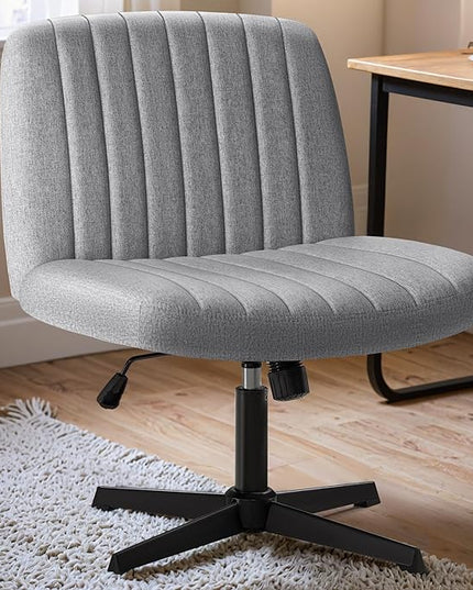 Criss Cross Legged Chair, Armless Swivel Wide Padded Height Adjustable Fabric Home Office, Light Grey - LeafyLoom