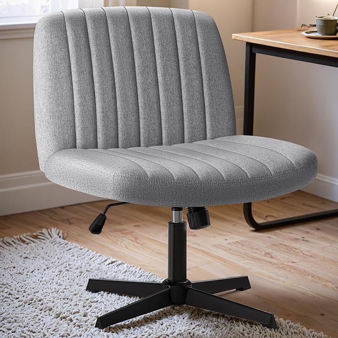 Criss Cross Legged Chair, Armless Swivel Wide Padded Height Adjustable Fabric Home Office, Light Grey - LeafyLoom
