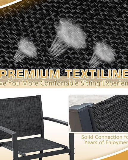 Greesum 4 Pieces Patio Furniture Set Outdoor Conversation Textilene Fabric Chairs for Lawn, Garden, Balcony, Poolside with A Glass Coffee Table, Black - LeafyLoom