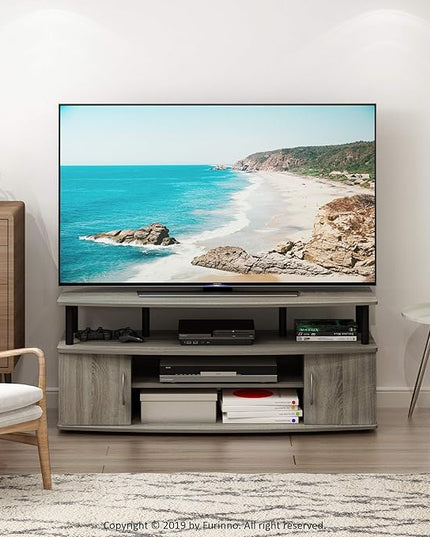 Furinno JAYA Large Entertainment Stand for TV Up to 55 Inch, French Oak Grey/Black - LeafyLoom