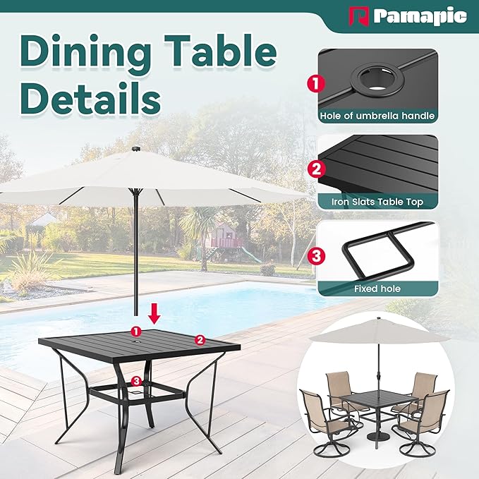 Pamapic 5 Pieces Patio Dining Set, All-Weather Outdoor Dining Set for Garden Backyard Poolside Deck,Outdoor Table and Chairs Set with 4 Textilene Swivel Chairs,Beige - LeafyLoom