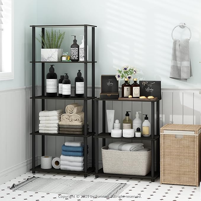 Furinno (99557EX/BK) Turn-N-Tube 4-Tier Multipurpose Shelf Display Rack - Espresso/Black - LeafyLoom