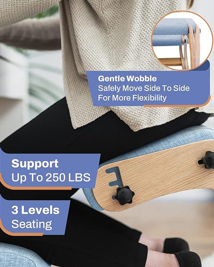 Ergonomic Kneeling Chair - Rocking Office Chair Adjustable Stool - Knee Chair Posture Chair - Wooden Desk Chair, Ergonomic Chair for Home Office, Office Chair for Back Pain (Blue) - LeafyLoom