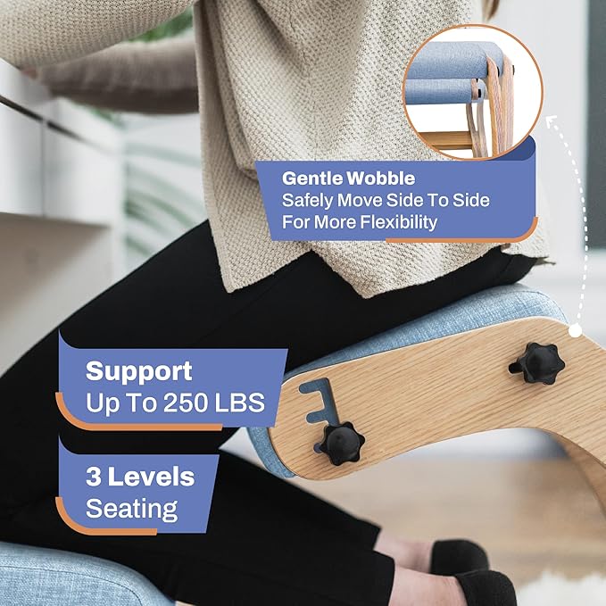 Ergonomic Kneeling Chair - Rocking Office Chair Adjustable Stool - Knee Chair Posture Chair - Wooden Desk Chair, Ergonomic Chair for Home Office, Office Chair for Back Pain (Blue) - LeafyLoom