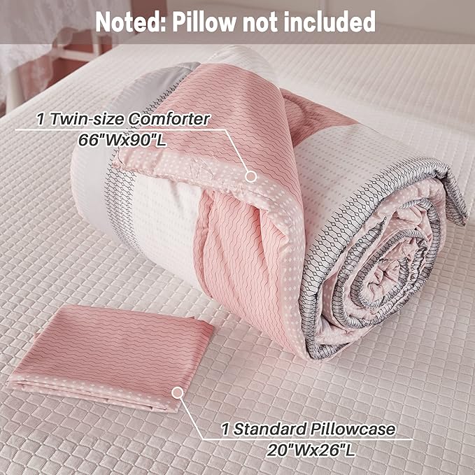 Litanika Pink Twin/Twin XL Comforter Set for Girls - 2 Pieces Blush Twin Extra Long Size Lightweight Bedding Comforter Set, All Season Down Alternative Comforter - LeafyLoom