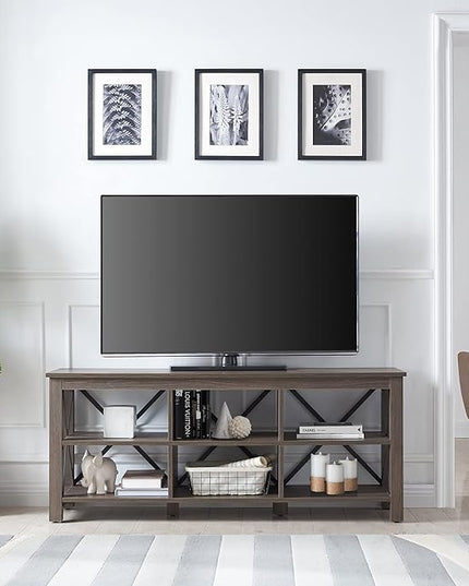 Henn&Hart Rectangular TV Stand for TV's up to 65" in Alder Brown, TV Stands for the Living Room - LeafyLoom