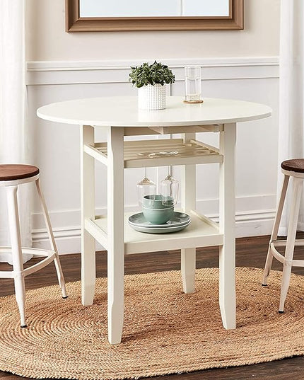 NicBex Dining Table Contemporary Kitchen Table Farmhouse Rustic Counter Height Table in Cream with Storage for Small Place Round Dining Table, Easy Assembly, Cream - LeafyLoom