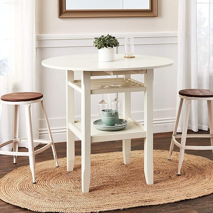 NicBex Dining Table Contemporary Kitchen Table Farmhouse Rustic Counter Height Table in Cream with Storage for Small Place Round Dining Table, Easy Assembly, Cream - LeafyLoom