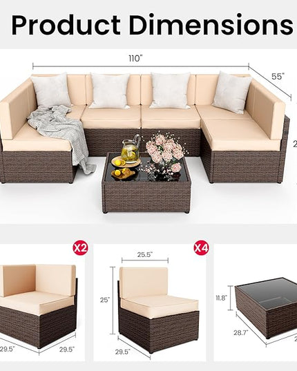 Pamapic 7 Piece Modular Outdoor Sectional, UV Protection Rattan Patio Sectional with Coffee Table, Adjustable Outdoor Couch with Removable Waterproof Cushions Covers(Brown Sugar) - LeafyLoom