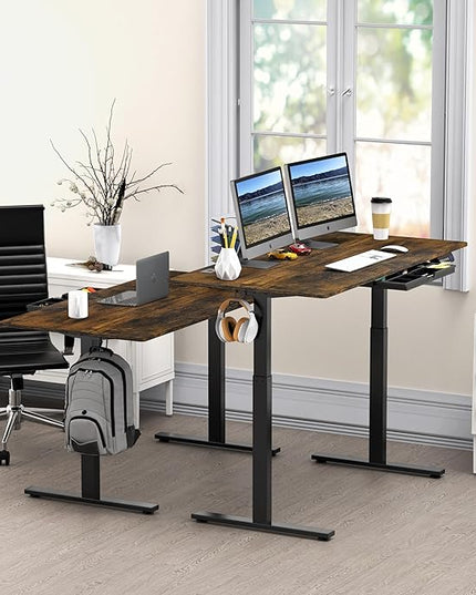 SHW 55-Inch Large Electric Height Adjustable Standing Desk, 55 x 28 Inches, Rustic Brown - LeafyLoom