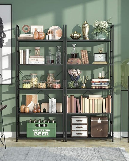 NUMENN 5 Tier Bookshelf, Tall Bookcase Shelf Storage Organizer, Modern Book Shelf for Bedroom, Living Room and Home Office, Black - LeafyLoom