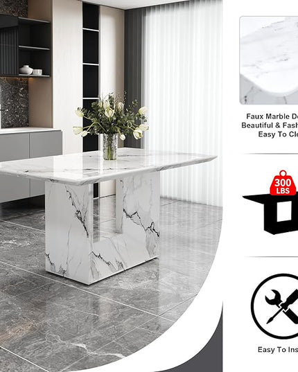 NicBex Simple Dining Table a White Marble Patterned Dining Table Suitable for Kitchen and Living Room, can Accommodate 4-6 People, White - LeafyLoom