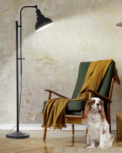 Floor Lamp, Industrial Floor Lamps for Living Rooms & Bedrooms - Rustic Farmhouse Reading Lamp Standing, Adjustable Metal Heads Indoor Task Lighting for Living Room Office Home Décor (Black-02 3S) - LeafyLoom