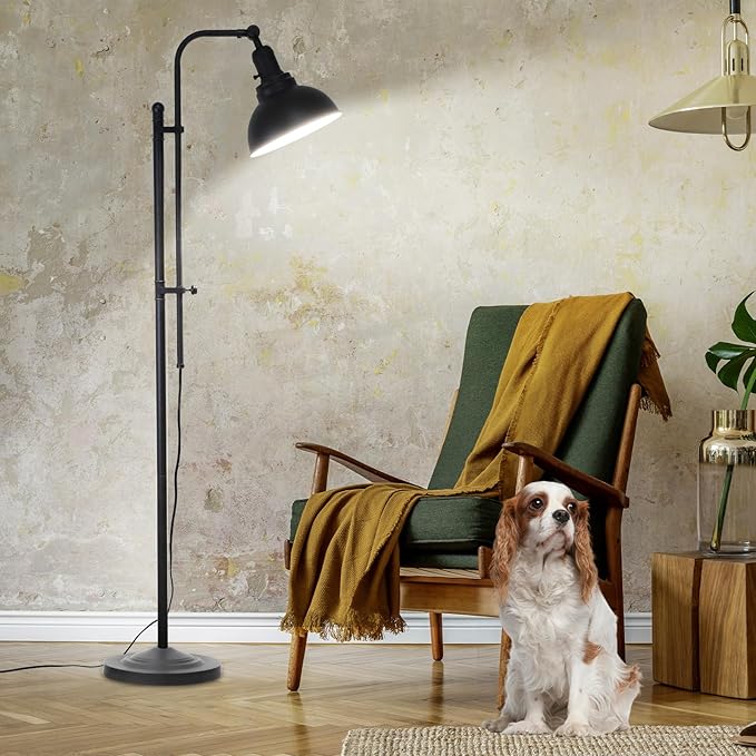 Floor Lamp, Industrial Floor Lamps for Living Rooms & Bedrooms - Rustic Farmhouse Reading Lamp Standing, Adjustable Metal Heads Indoor Task Lighting for Living Room Office Home Décor (Black-02 3S) - LeafyLoom