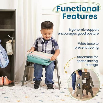 ECR4Kids Stackable Wooden Toddler Chair, 10in, Kids Furniture, Grey Wash, 2-Pack - LeafyLoom