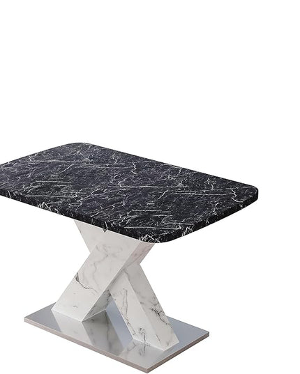 NicBex 62.99Inch Expandable Dining Table,Modern Kitchen Table with Black Marble Tabletop and MDF White X-Shape Legs for 6 to 8,Large Dining Room Table for Kitchen,Meeting Living Room,Black+White - LeafyLoom