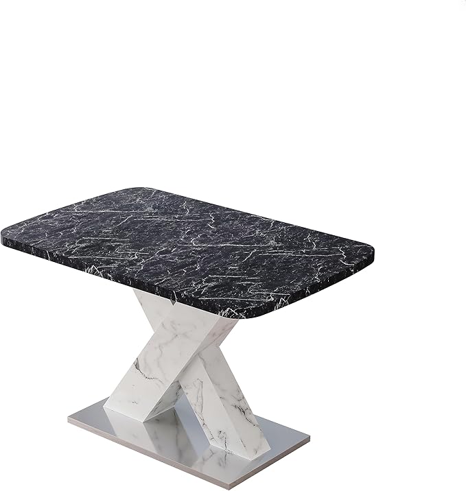 NicBex 62.99Inch Expandable Dining Table,Modern Kitchen Table with Black Marble Tabletop and MDF White X-Shape Legs for 6 to 8,Large Dining Room Table for Kitchen,Meeting Living Room,Black+White - LeafyLoom