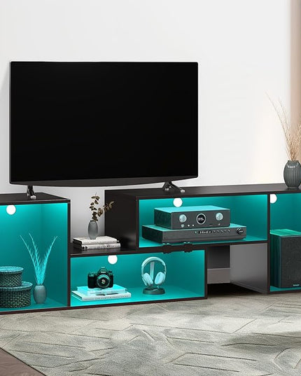 YITAHOME DIY TV Stand w/LED Strip, Modern Deformable Entertainment Center for 75/70/65/60/55/50/45 inch TVs, Gaming TV Consoles 2 Pieces Media Console Cabinet for 300lbs for Living Room, Black - LeafyLoom