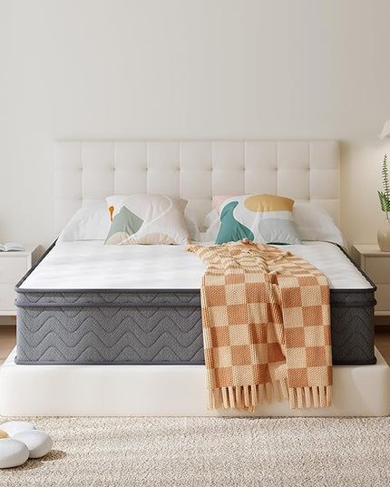 Full Mattress, 14 Inch Innerspring Hybrid Mattress in a Box, Individually Pocket Coils for Motion Isolation & Cool Sleep, Queen Bed for Back Pain,CertiPUR-US,100 Nights Trial - LeafyLoom