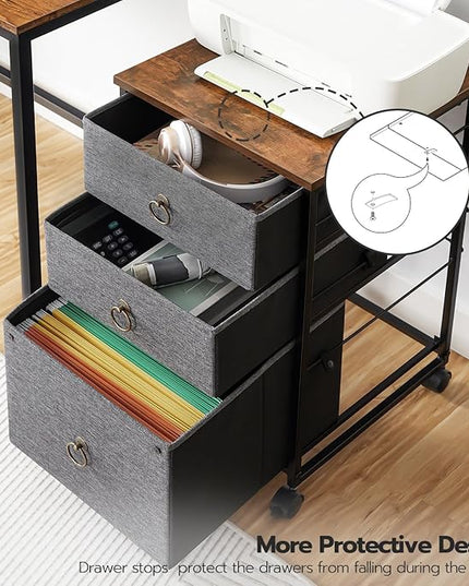 HOOBRO 3-Drawer Mobile File Cabinet, Vertical Filing Cabinet, Office Cabinet, Filing Cabinet for Home Office, Rolling Printer Stand, A4/Letter-Sized, Nonwovens Drawer, Rustic Brown and Gray BFG30WJ01 - LeafyLoom