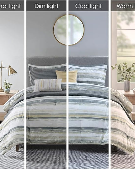 Madison Park Marina Comforter Quilt Combo Set - Modern Luxury Design, All Season Down Alternative Bedding, Matching Shams, Decorative Pillows, Full/Queen(90"x90"), Yellow 8 Piece - LeafyLoom