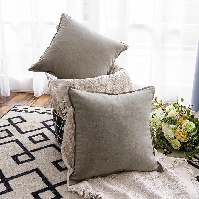 Jeanerlor 18"x18" Solid Cotton Linen Decoration Throw Pillow Case with Zipper Euro Sham Cushion Case Cool Pillow Cover Delicate Decorative Pillowcase for Chair/Bed/Couch,2 Packs, Gray - LeafyLoom