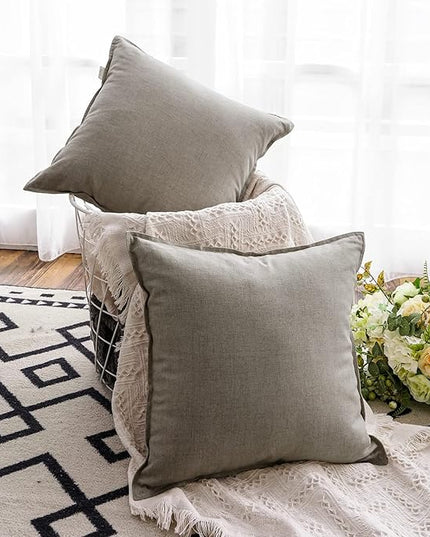 Jeanerlor Pack of 2 24 x 24 Inch Cotton Linen Soft Soild Decorative Square Throw Pillow Covers Green Cushion Case Set for Bedroom/Sofa/Car 60 x 60 cm, Gray - LeafyLoom