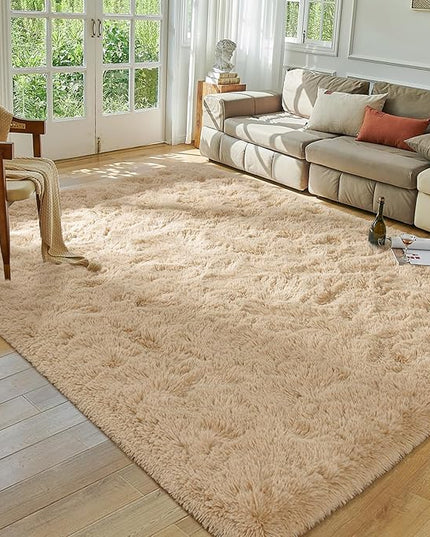 Softlife Rug for Bedroom 4x5.3 Feet Area Rug for Living Room Super Soft Shaggy Rugs for Kids Room Fluffy Fuzzy Carpets Long Plush Bedside Rug Nursery Christmas Home Decor for Boys Girls, Beige - LeafyLoom