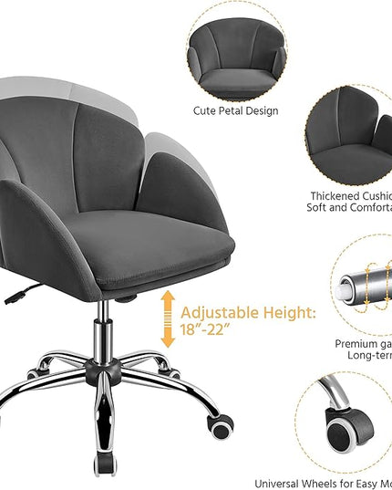 Yaheetech Cute Velvet Desk Chair for Home Office, Makeup Vanity Chair with Armrests for Bedroom Modern Swivel Rolling Chair for Women Dark Gray - LeafyLoom