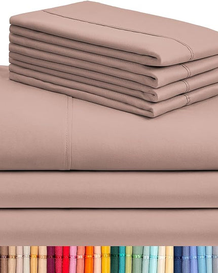 LuxClub 7 PC Split King Sheet Set, Breathable Luxury Bed Sheets, Deep Pockets 18" Eco Friendly Wrinkle Free Cooling Sheets Machine Washable Hotel Bedding Silky Soft - Pearl Pink Split King - LeafyLoom