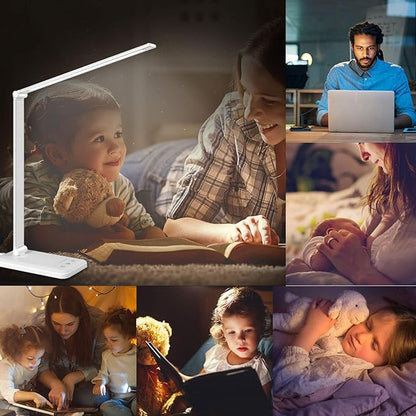 Linkstyle LED Desk Lamp, Table Light with USB Charging Port, Foldable Dimmable 5 Modes 10 Brightness Levels Touch Control Desk Light Auto Timer Eye Caring Book Reading Lamps for Home Office - LeafyLoom