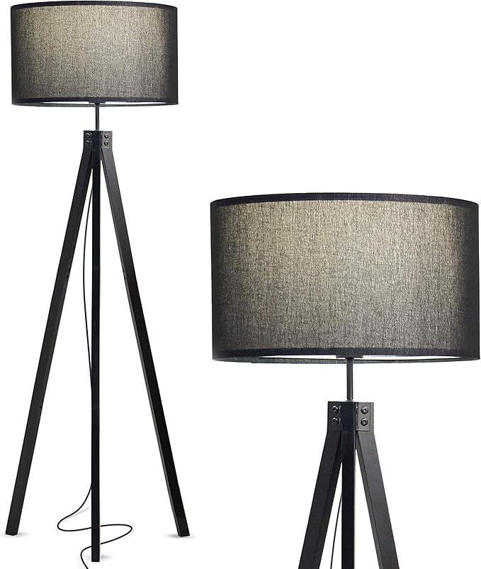 Brightech Eden Tripod LED Floor Lamp – Mid Century Dimmable Modern Light for Contemporary Living Rooms - Tall Free Standing Lamp with Solid Wood Legs for Bedroom, Office - Classic Black - LeafyLoom