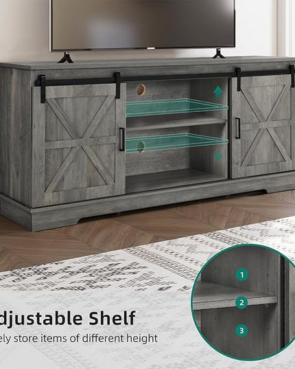 YITAHOME Farmhouse TV Stand for 65/60/55 Inch, Modern Entertainment Center with Sliding Barn Door, Wood TV Media Console Storage TV Cabinet for Living Room for 300lbs, Rustic Grey - LeafyLoom