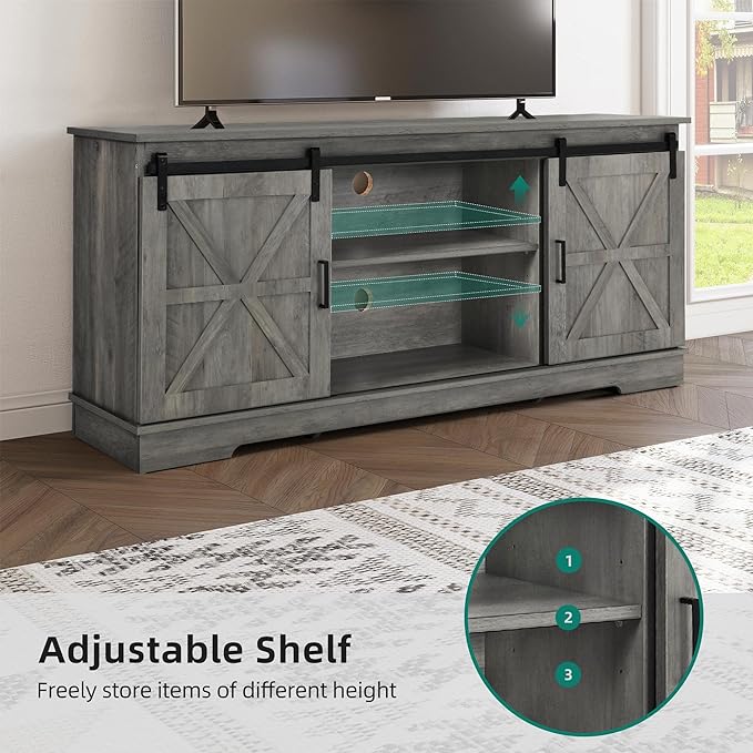 YITAHOME Farmhouse TV Stand for 65/60/55 Inch, Modern Entertainment Center with Sliding Barn Door, Wood TV Media Console Storage TV Cabinet for Living Room for 300lbs, Rustic Grey - LeafyLoom