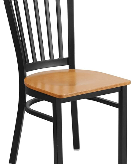 Flash Furniture 2 Pack HERCULES Series Black Vertical Back Metal Restaurant Chair - Natural Wood Seat - LeafyLoom