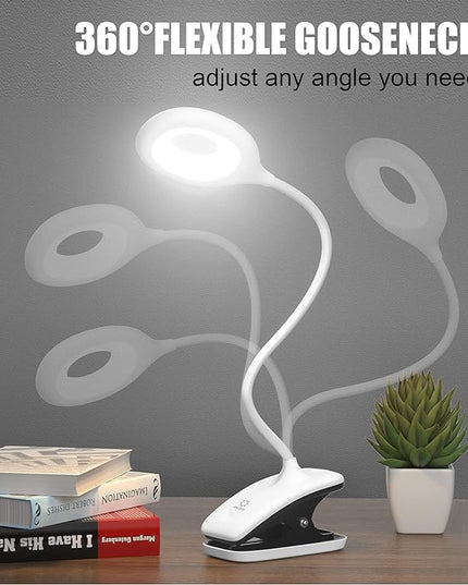 DEEPLITE LED Desk Lamp Clip on Lamp Battery Powered Clip on Light Book Light for Bed, Eye-Caring Flexible Arm Memory Touch 3 Color Modes & Stepless Brightness Portable Reading Light for Study Work. - LeafyLoom