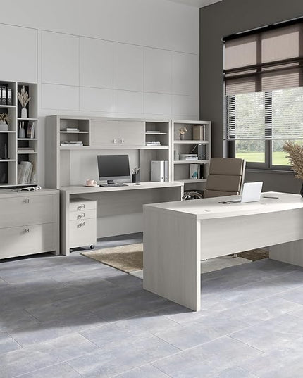 Bush Business Furniture Echo Bow Front Desk, 72W, Gray Sand - LeafyLoom