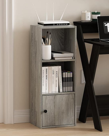 Furinno Luder Shelf Bookcase with 1 Door Storage Cabinet, French Oak - LeafyLoom