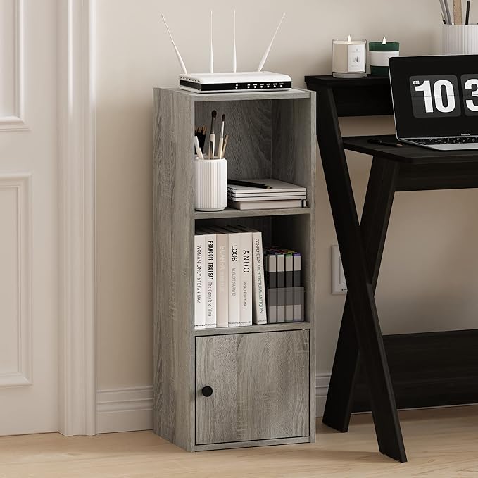 Furinno Luder Shelf Bookcase with 1 Door Storage Cabinet, French Oak - LeafyLoom
