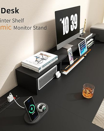 L Shaped Desk - 87" L Shaped Gaming Desk with Power Outlet & Monitor Shelf, Home Office Corner Computer Desk with Printer Shelf & File Drawer, Black - LeafyLoom