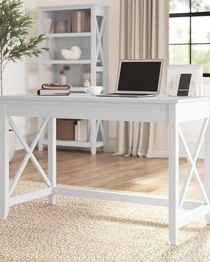 Bush Furniture Key West 48W Writing Desk in Pure White Oak - LeafyLoom