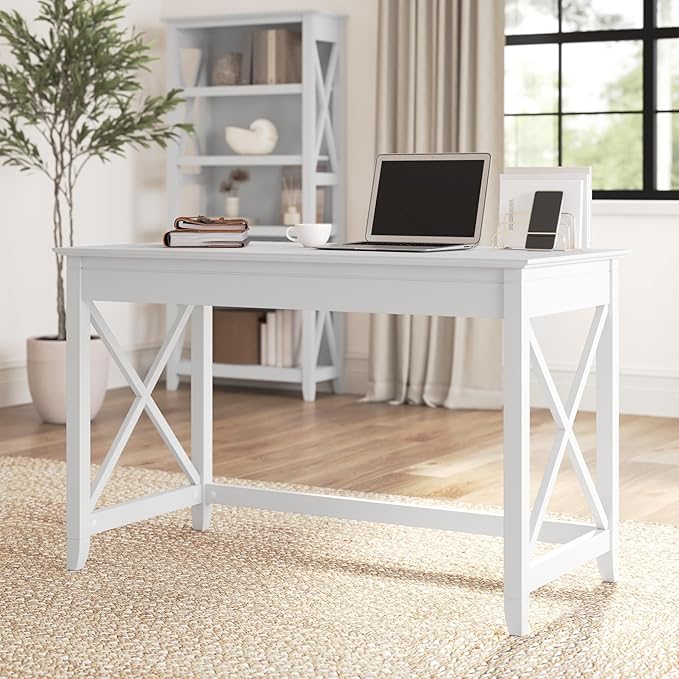 Bush Furniture Key West 48W Writing Desk in Pure White Oak - LeafyLoom