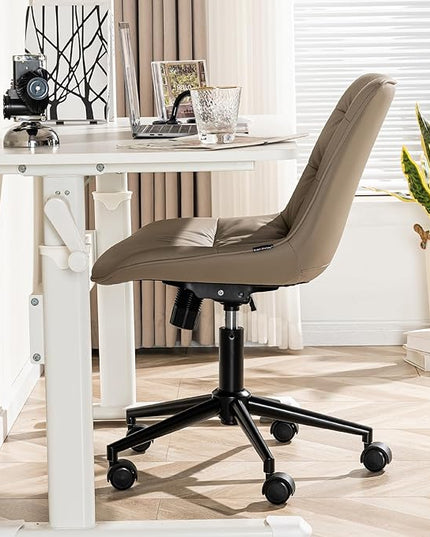 Kidol & Shellder Armless Office Chair Desk Chair Comfy Makeup Vanity Chair with Back Ergonomic Swivel Chair Home Office Desk Chairs with Wheels Rolling Computer Chair Bedroom Accent Chair(Khaki) - LeafyLoom