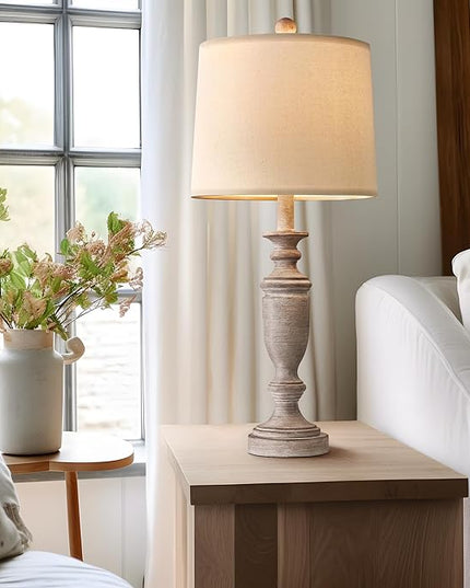 PORTRES 24.5" Classic Table Lamp Set of 2 for Bedroom Desk Lamps for Living Room Kids Room Study Room Office Rustic Table Lamps for End Table Resin - LeafyLoom
