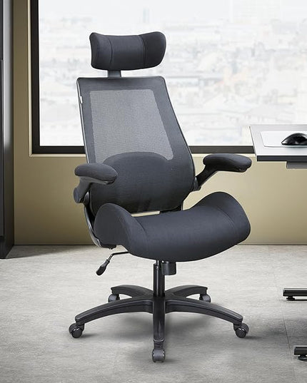 BOLISS 400lbs Ergonomic Mesh Office Chair, High Back Desk Chair - Adjustable Headrest with Flip-Up Arms, Tilt Function, Lumbar Support and Swivel Computer Task Chair-Black - LeafyLoom