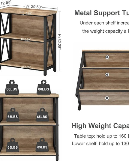 FATORRI Small Bookcase, Wood and Metal Low Short Bookshelf, Industrial Book Case and Rustic Book Shelf for Small Space (Rustic Oak) - LeafyLoom