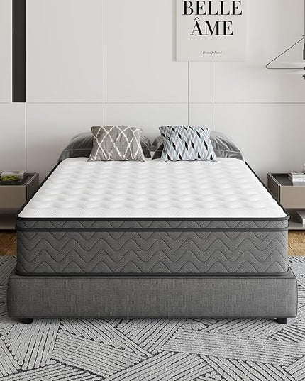 King Mattress, 10 Inch Innerspring Hybrid Mattress in a Box, Individually Pocket Coils for Motion Isolation & Cool Sleep, Queen Bed for Back Pain,CertiPUR-US,100 Nights Trial - LeafyLoom