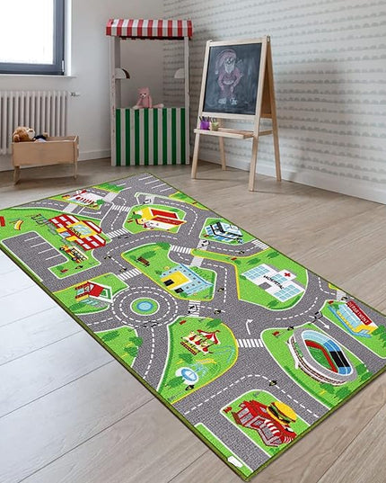 79"X40" Kids Rug Play mat for Toy Cars,Colorful and Fun Play Rugs with Roads for Bedroom and Kid Rooms, Car Rug to Have Hours of Fun on，Area Rug Mat with Non-Slip and No Chemical Smell Backing - LeafyLoom