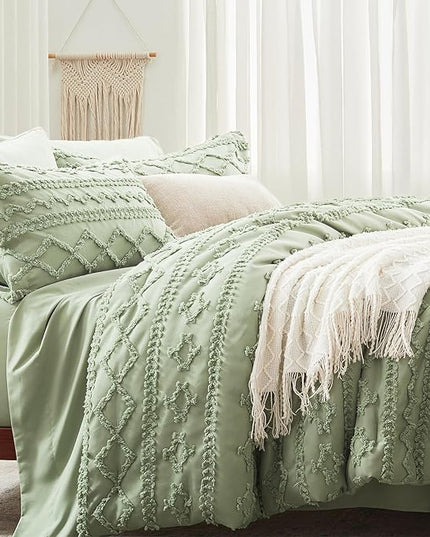 Anluoer Twin Comforter Set 5 Pieces, Sage Green Tufted Bed in a Bag with comforters and sheets, All Season Bedding Sets with 1 Comforter, 1 PillowShams, 1 Pillowcases, 1 Flat Sheet, 1 Fitted Sheet - LeafyLoom