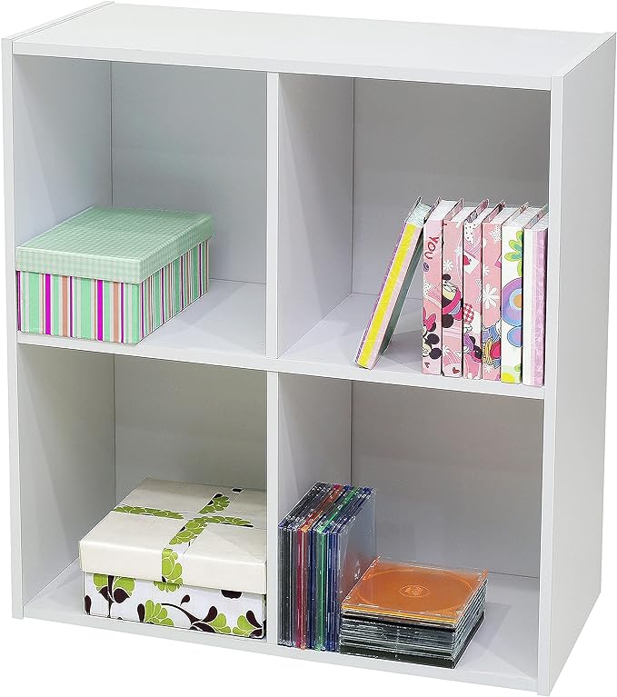 KB Designs - 4-Cube Bookcase, Unit Shelf, Storage Organizer, White - LeafyLoom